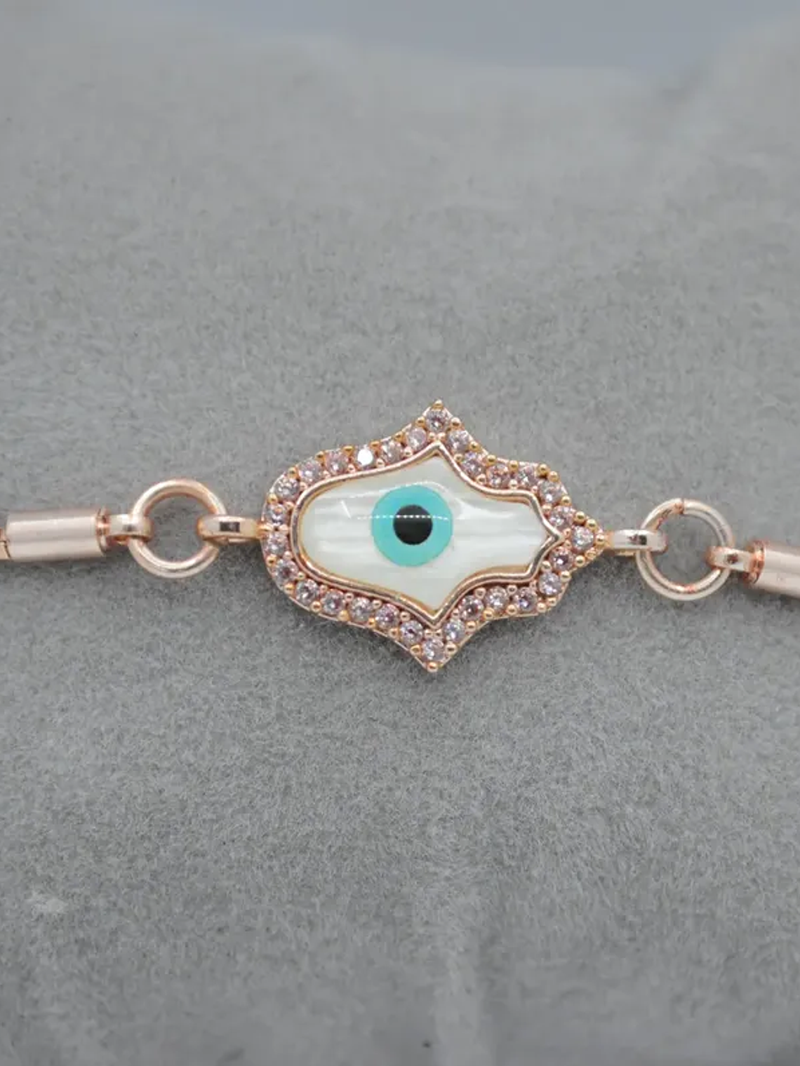 Pulsera En Acero Bañado En Rodio Con Mano Y Ojo Turco 11