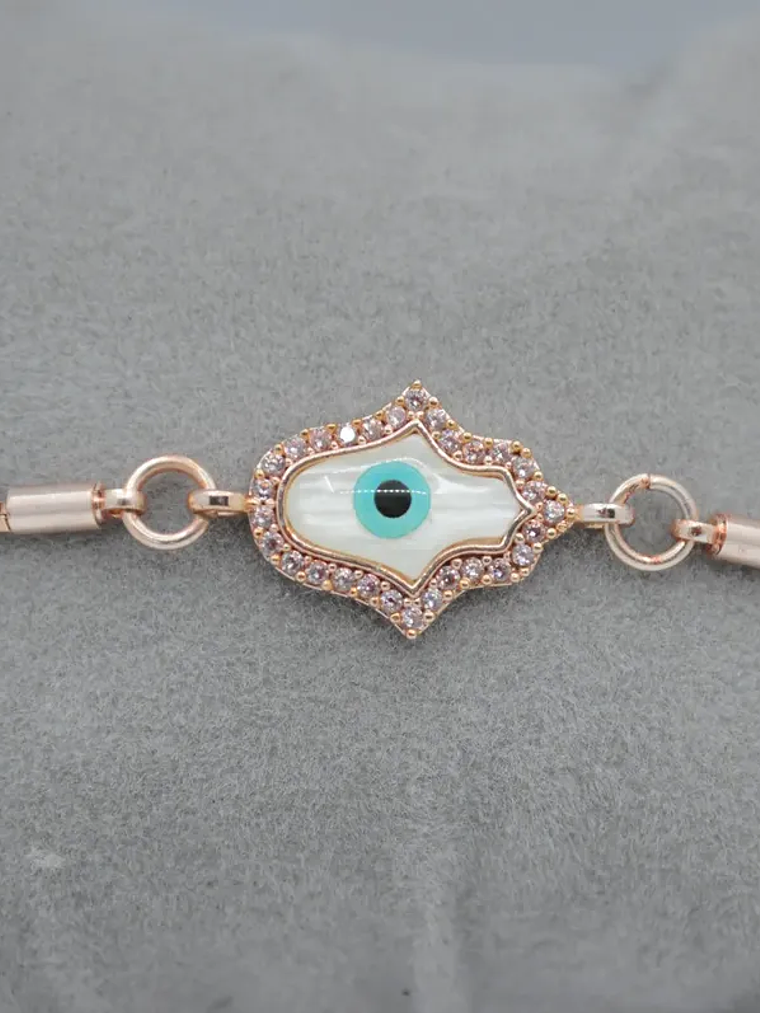 Pulsera En Acero Bañado En Rodio Con Mano Y Ojo Turco 11