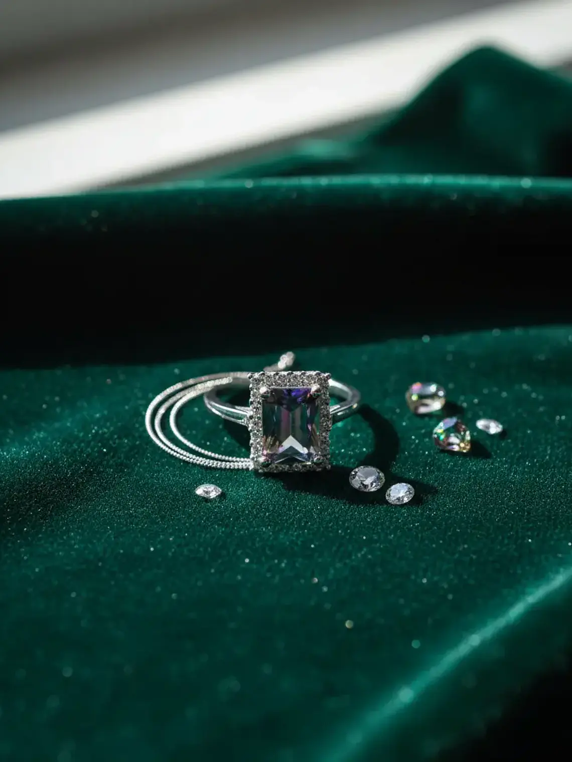 Anillo En Plata Rectangular Con Topacio Mistico Y Circones 1