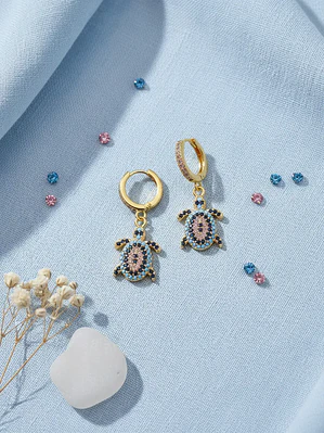 Aretes Candongas Dije Tortuga Ojo Turco Circones Azules
