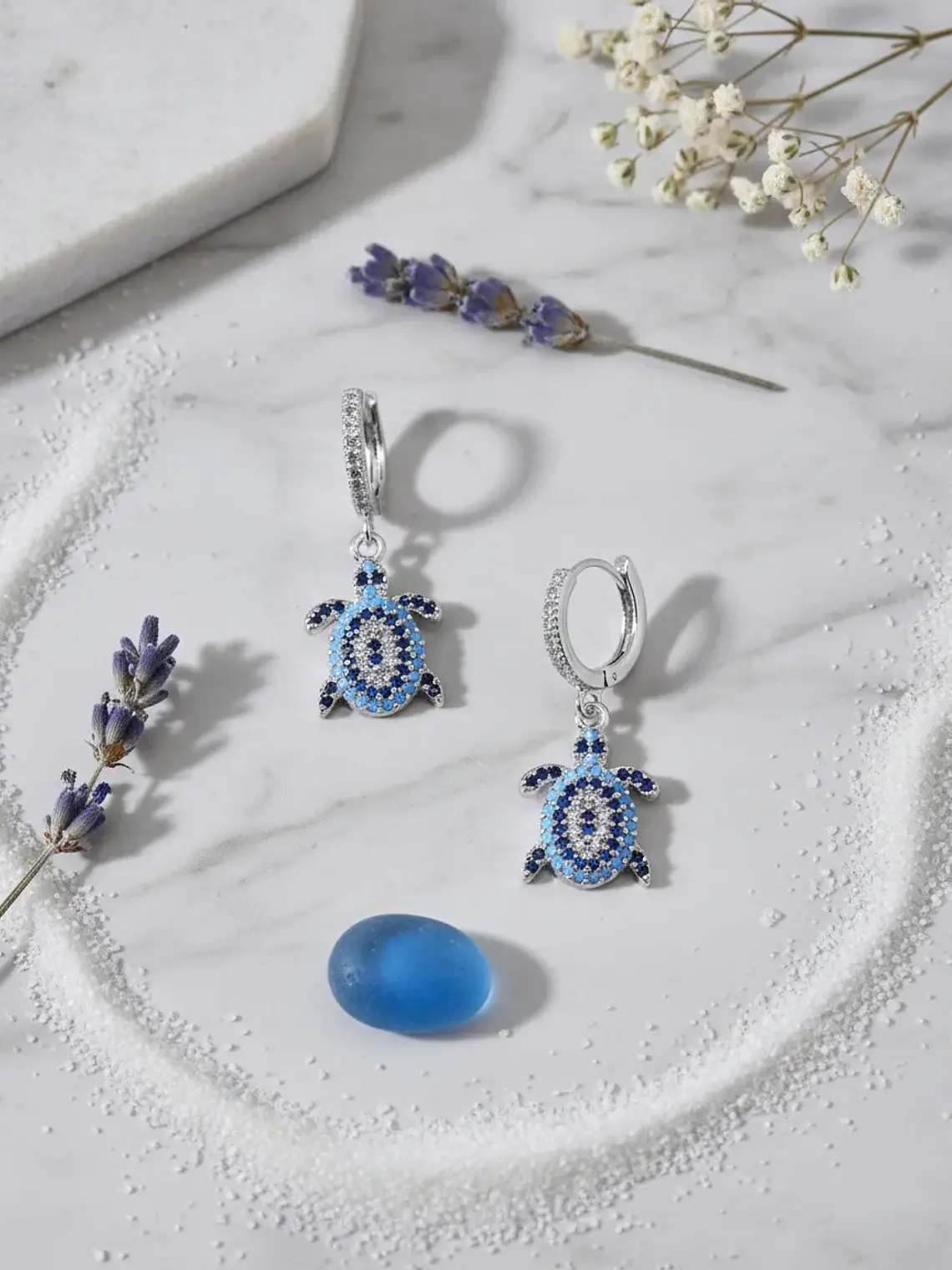 Aretes Candongas Dije Tortuga Ojo Turco Circones Azules 4