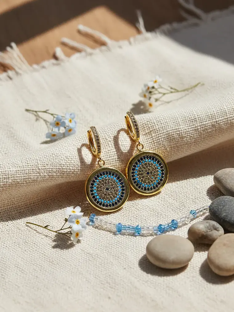 Aretes De Argolla Con Diseño De Ojo Turco Grande 1