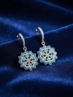 Aretes Colgantes Copo De Nieve Con Circones Azules