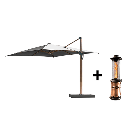 Combo Parasol Alcazar Beige 4*4 + Estufa de Patio Inferno 2