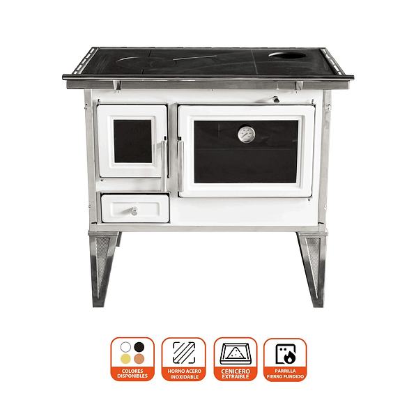 Cocina a Leña Calbuco L90 Blanca con Kit 6