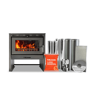 Estufa a Leña Bavara Gris con Motor y  Kit 6