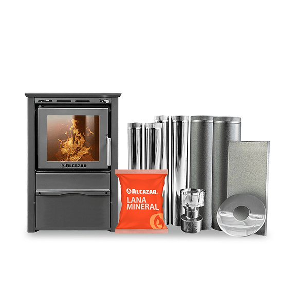 Estufa a Leña Patagonia 480 Gris con Kit 6