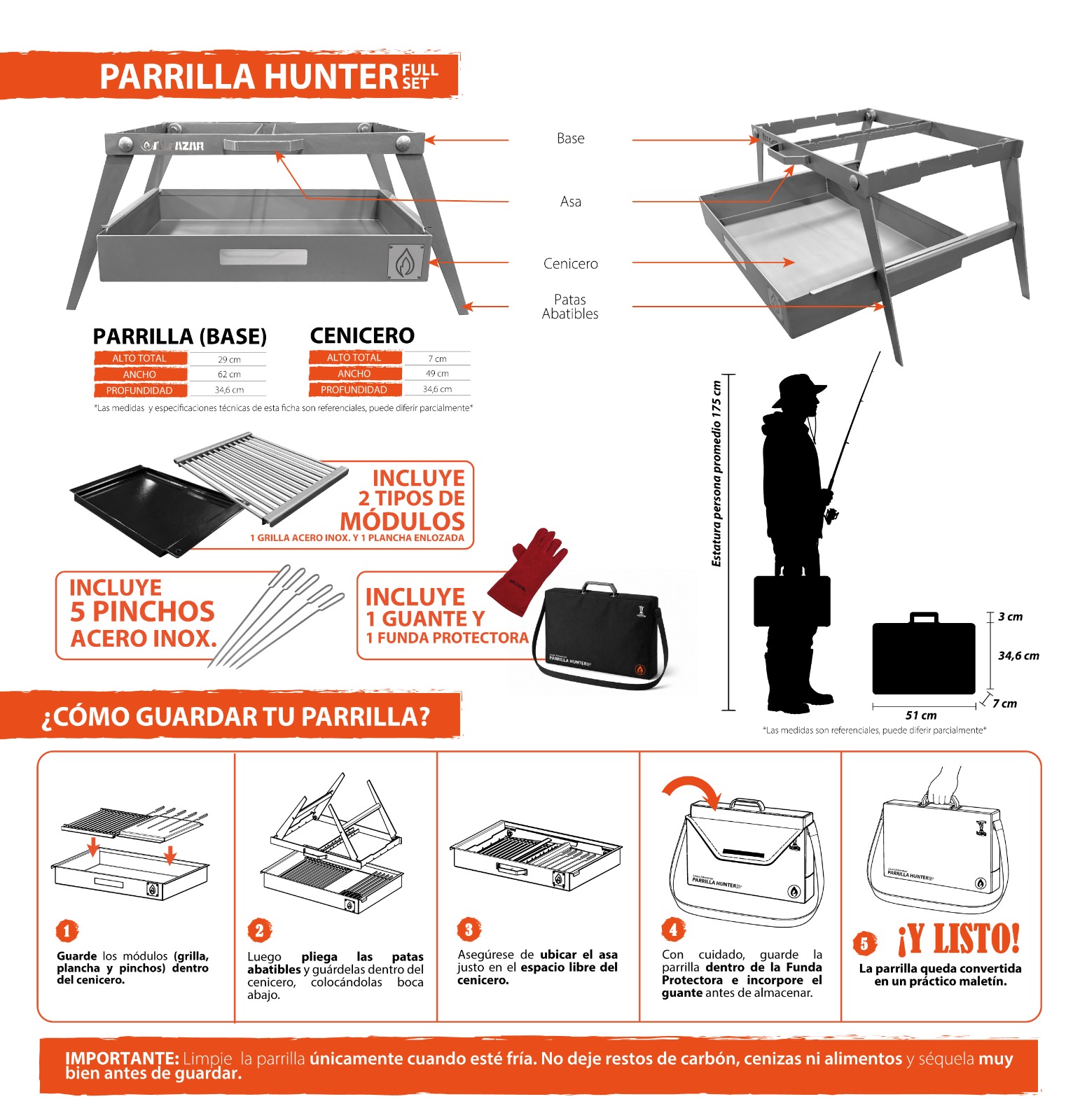 Medidas y dimensiones de la Parrilla Hunter