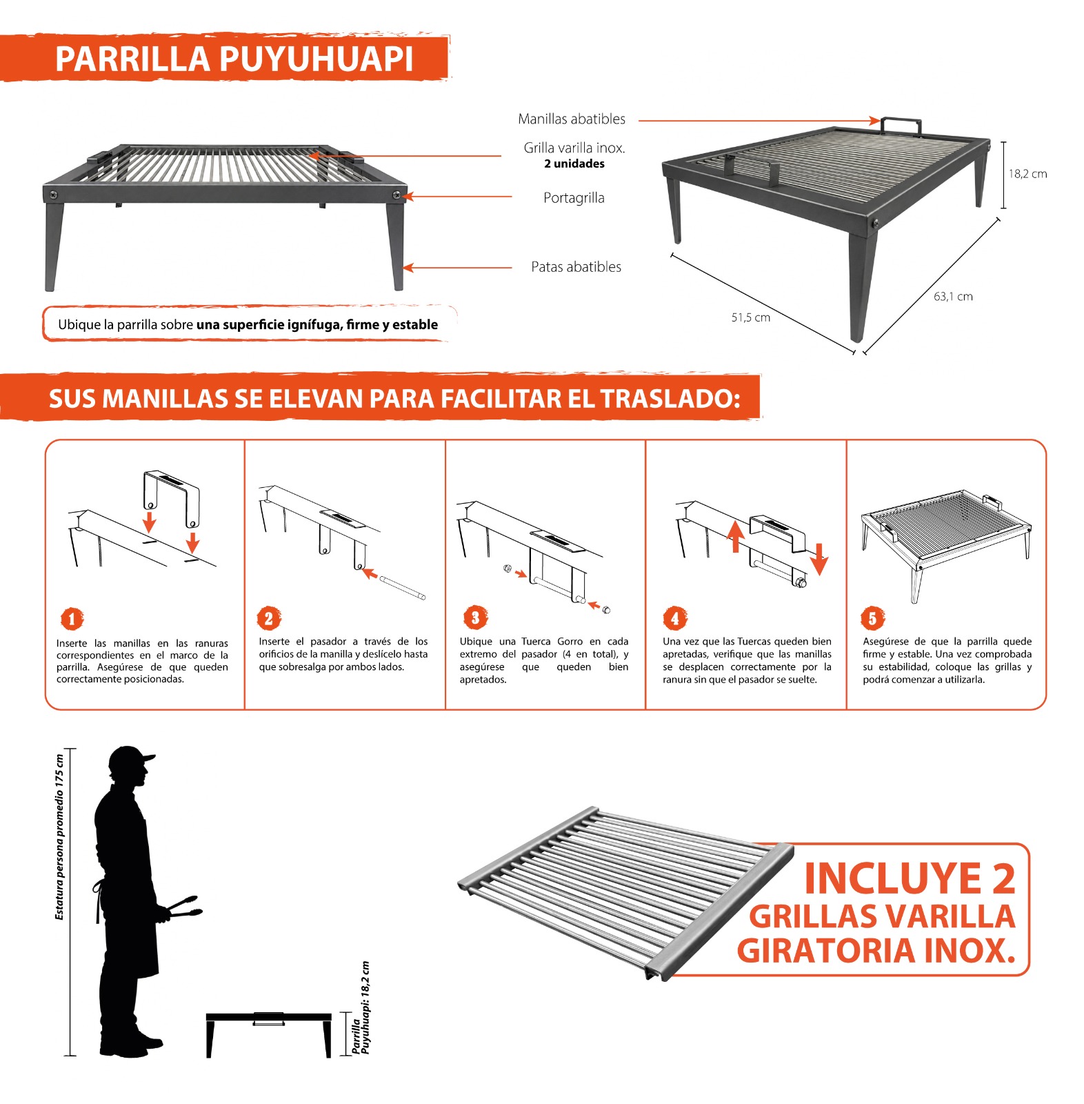 Infografía de medidas Parrilla Puyuhuapi