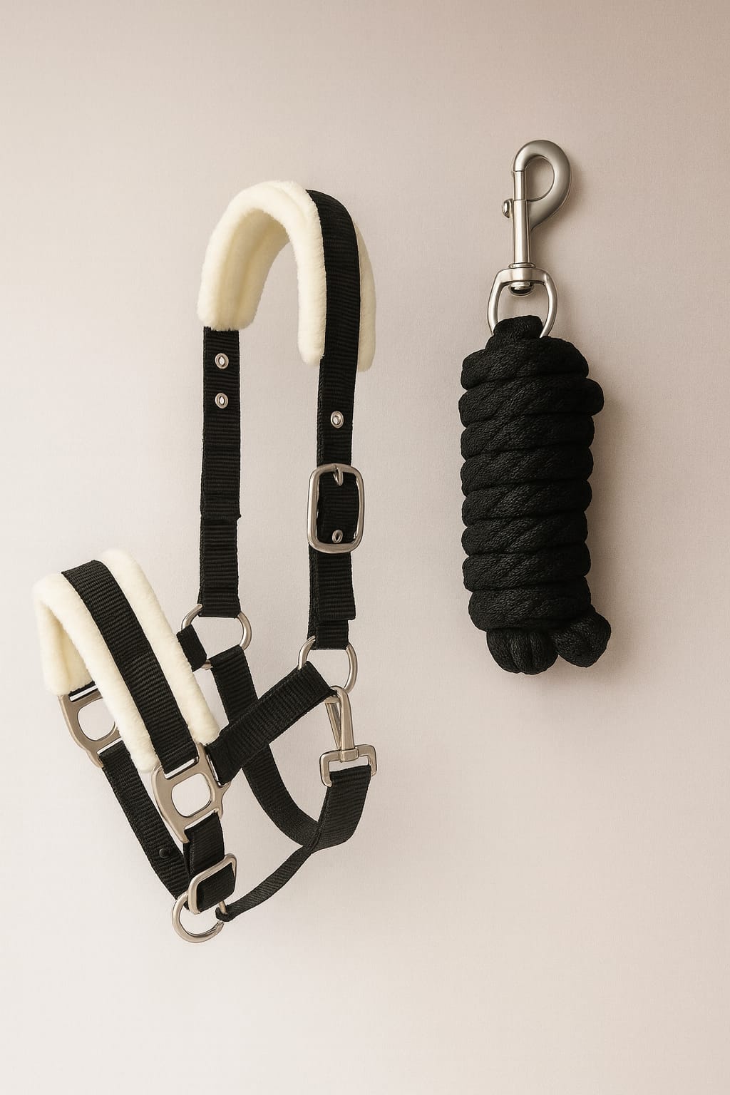 Jáquima Negra con Piel Sintética + Cabestro Trenzado 1