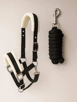 Jáquima Negra con Piel Sintética + Cabestro Trenzado