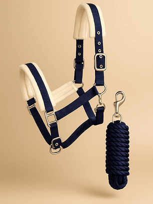 Jáquima Azul con Piel Sintética + Cabestro Trenzado