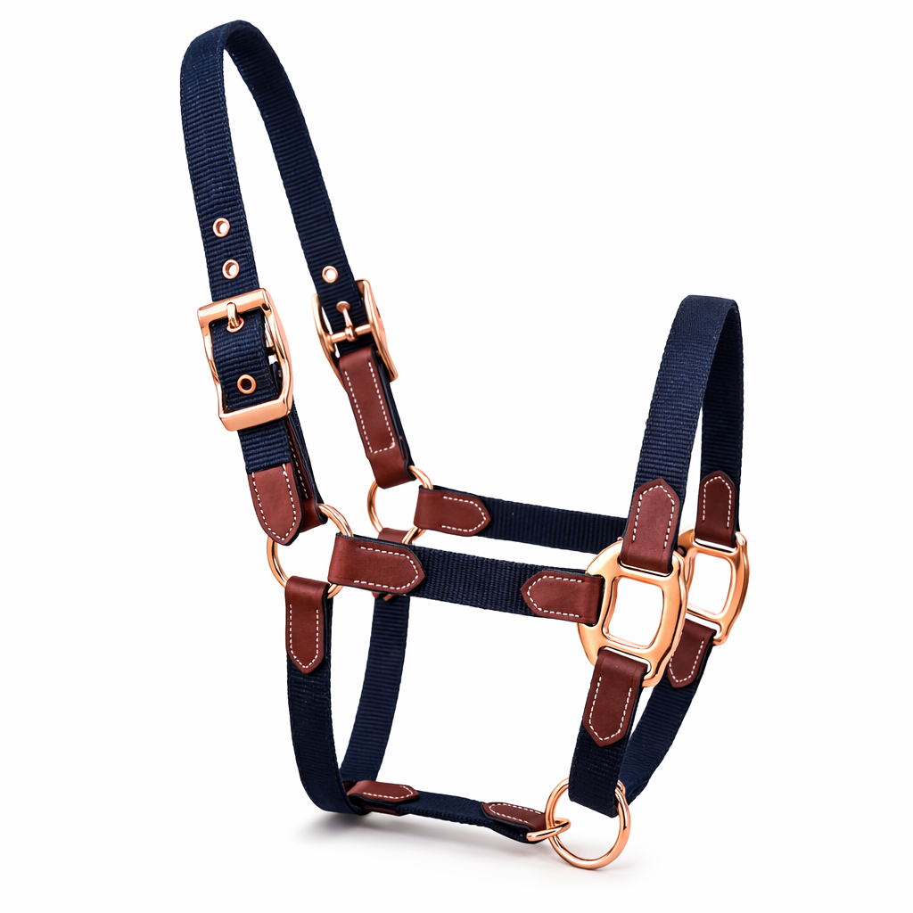 Jáquima Nylon con Cuero y Herrajes Rose Gold – Full 1