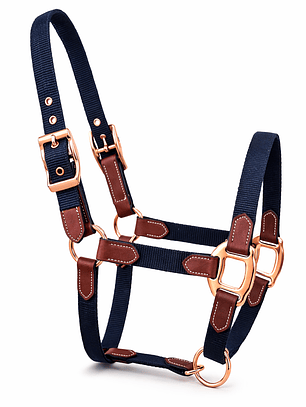 Jáquima Nylon con Cuero y Herrajes Rose Gold – Full