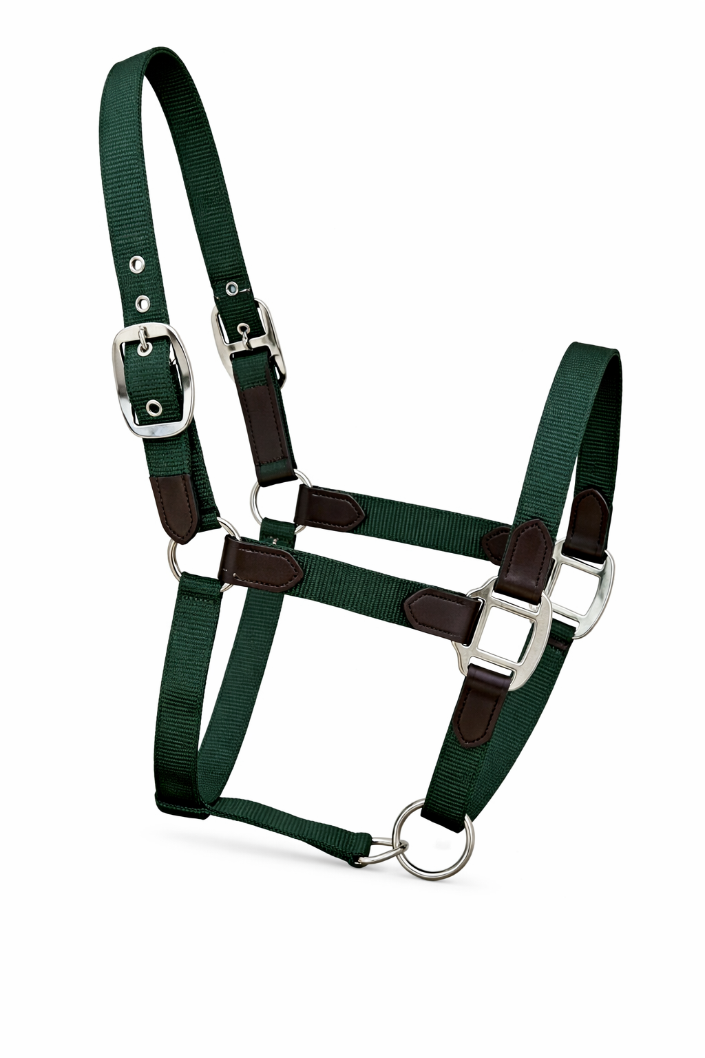 Jáquima Nylon Verde con Cuero y Herrajes Niquel 1