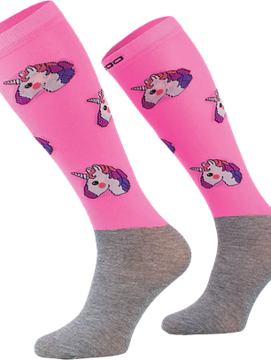 Calcetines de equitación de Microfibra – Diseño Ecuestre Rosa Neón