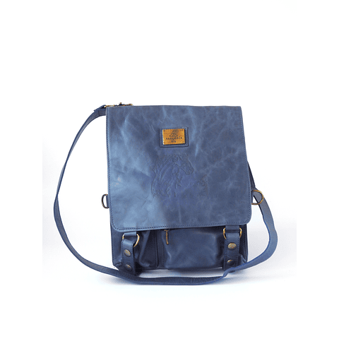 Cartera morral banano cuero azul