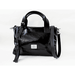 Cartera cuero richato negra modelo Kira