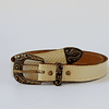 Cinturón cuero diseño pitón color crema hebilla metálica dorado envejecido