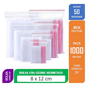 Bolsa Cierre Hermetico Cremallera 8x12 Cms 1000 Unds