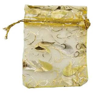 Bolsas Organza 7x9 Cms Blancas Copihues Dorados Paq 12 Unds