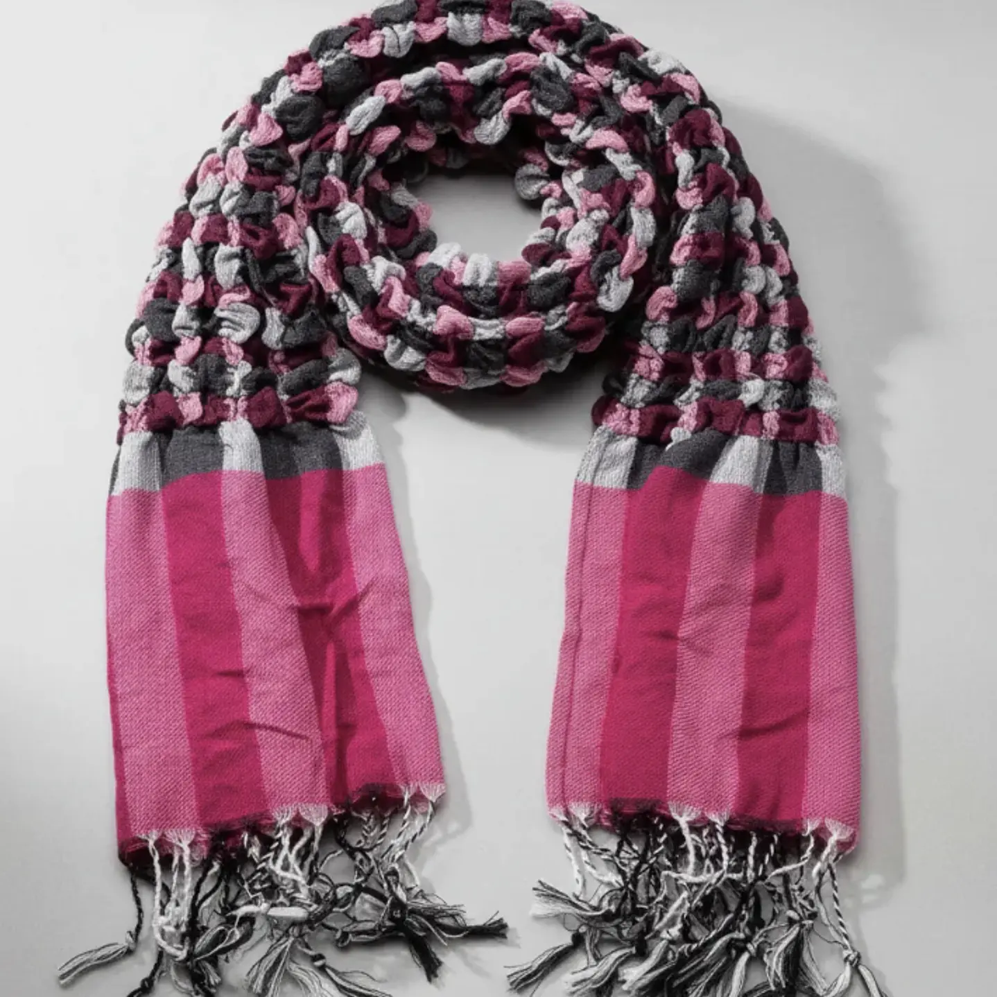 Bufanda Panuelo De Algodon Bf01  Rosado ,fucsia Gris  1 Und 4