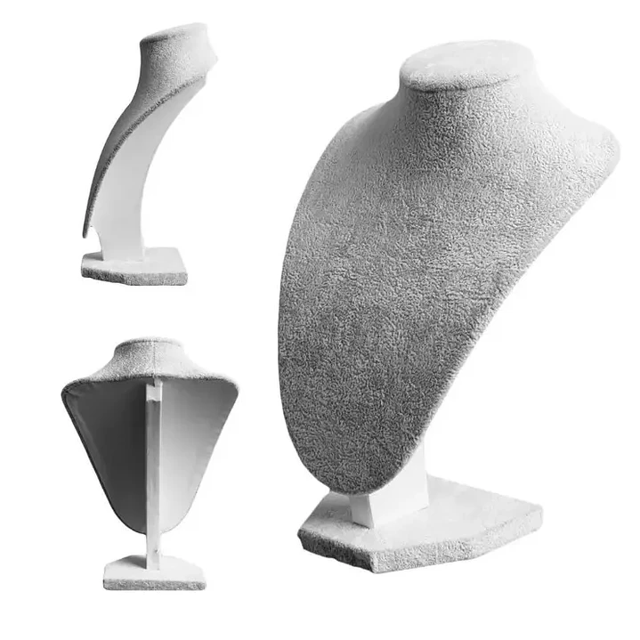 Exhibidor Cuello Alargado Grande Terciopelo Gris Para Collar 2