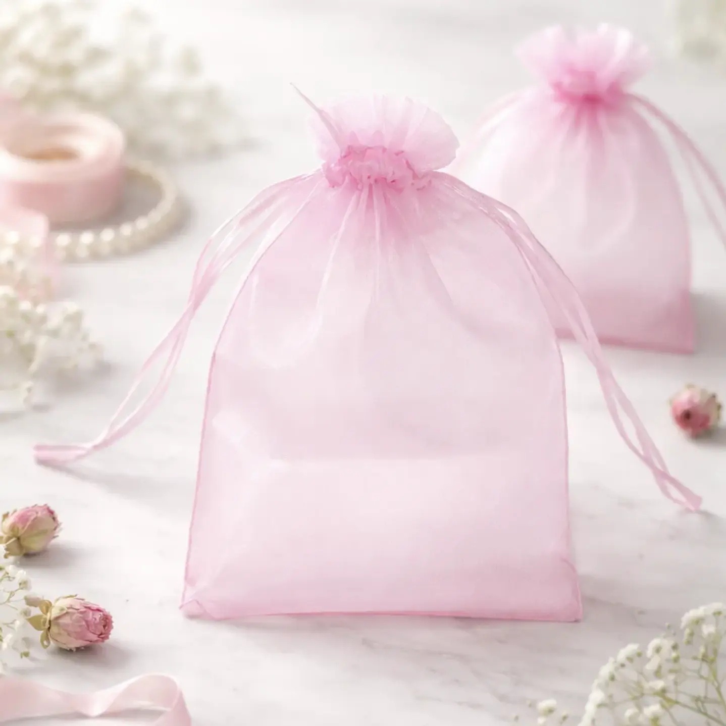 Bolsa Organza Medida 15x20 Cms  Color Rosado 12 Unidades 1