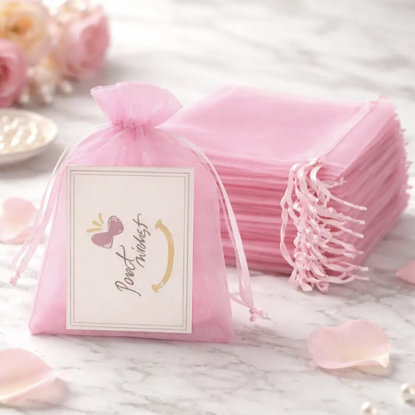 Bolsa Organza Medida 15x20 Cms  Color Rosado 12 Unidades 2