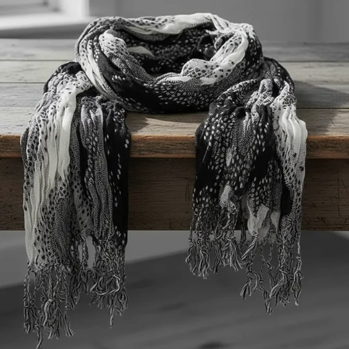 Bufanda Panuelo De Algodon Bf02 C/ Negro,gris, Blanco 1 Und 3