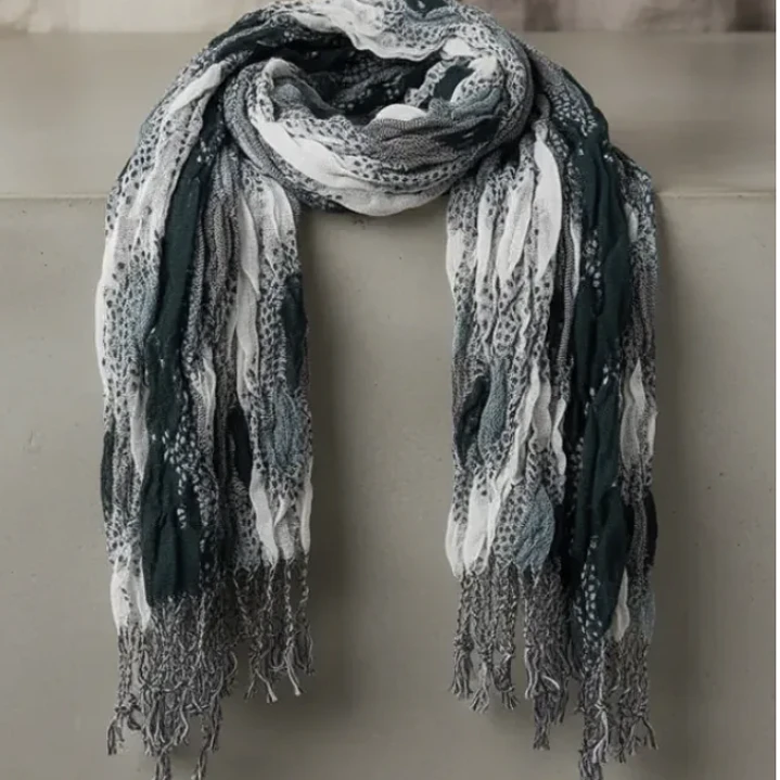Bufanda Panuelo De Algodon Bf02  C/ Verde ,gris ,blanc 1 Und 2