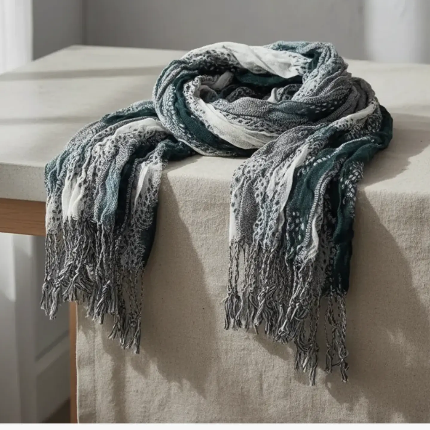 Bufanda Panuelo De Algodon Bf02  C/ Verde ,gris ,blanc 1 Und 3