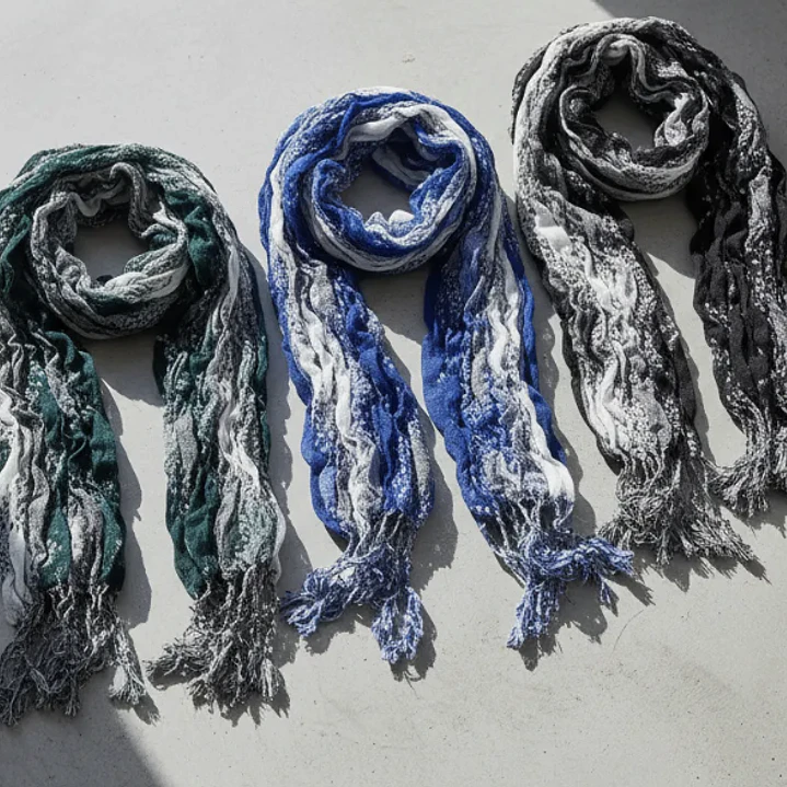 Bufanda Panuelo De Algodon Bf02  C/ Verde,azul Y Negro 3 Und 2
