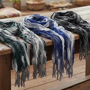 Bufanda Panuelo De Algodon Bf02  C/ Verde,azul Y Negro 3 Und
