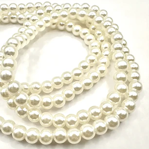 Tiras Cuentas  De Vidrio Redonda 6mm  Color Crema  6 Tiras