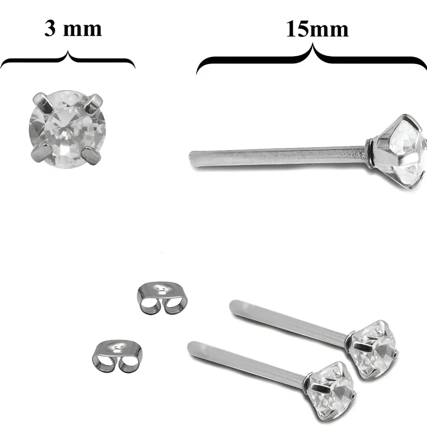 Aros Tpito Acero Quirúrgi Zircon Aaa Cristal Tslb01 3mm 1par 6