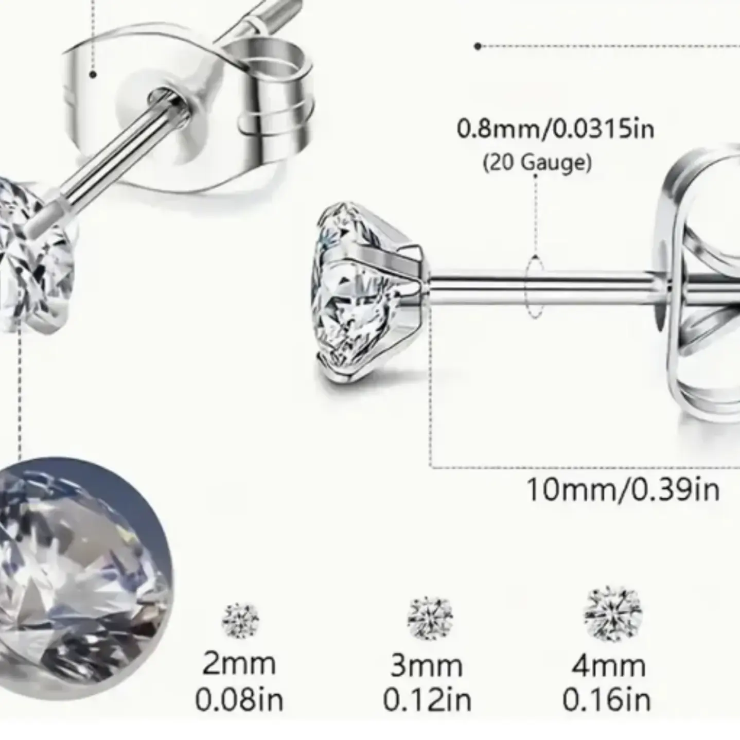 Aros Tpito Acero Quirúrgi Zircon Aaa Cristal Tslb01 3mm 1par 10