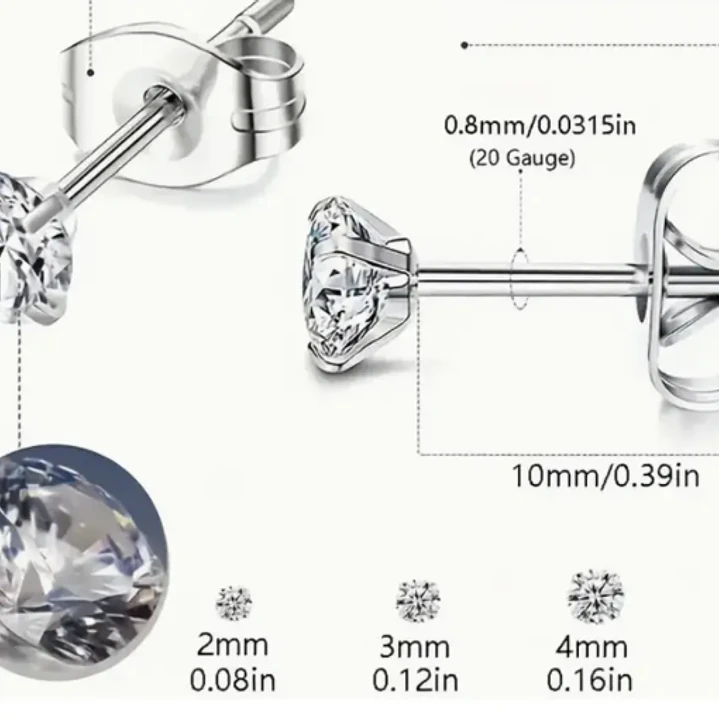 Aros Tpito Acero Quirúrgi Zircon Aaa Cristal Tslb01 3mm 1par 10
