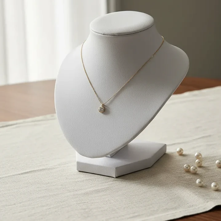 Exhibidor Cuello Redondo Chico Cuerina Blanco Collares 13