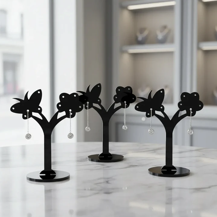 Set 3 Exhibidores Aros Colgantes Acrilico Modelo Mariposa 11