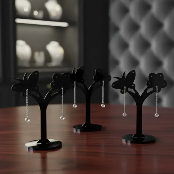 Set 3 Exhibidores Aros Colgantes Acrilico Modelo Mariposa 14