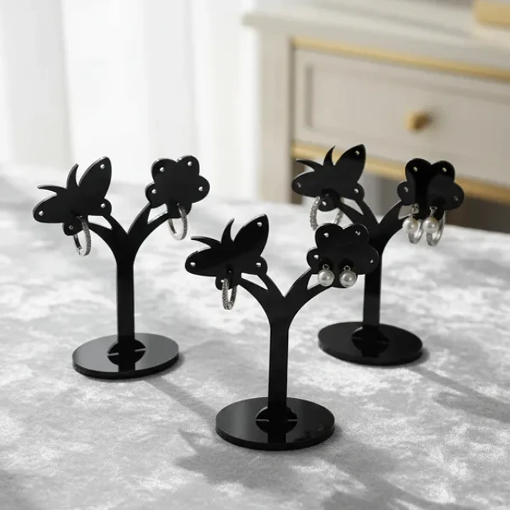 Set 3 Exhibidores Aros Colgantes Acrilico Modelo Mariposa 4