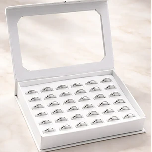 Caja Anillos Ilusión 3mm Acero Platea 36 Unds Med #17 Al #21