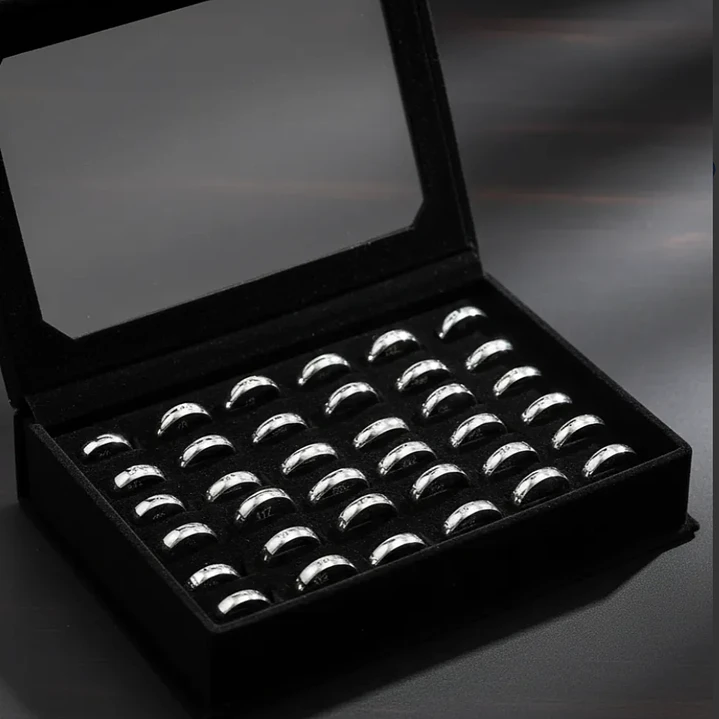 Caja Anillos Ilusión 8mm Acero Platea 36 Unds Med #17 Al #22 9