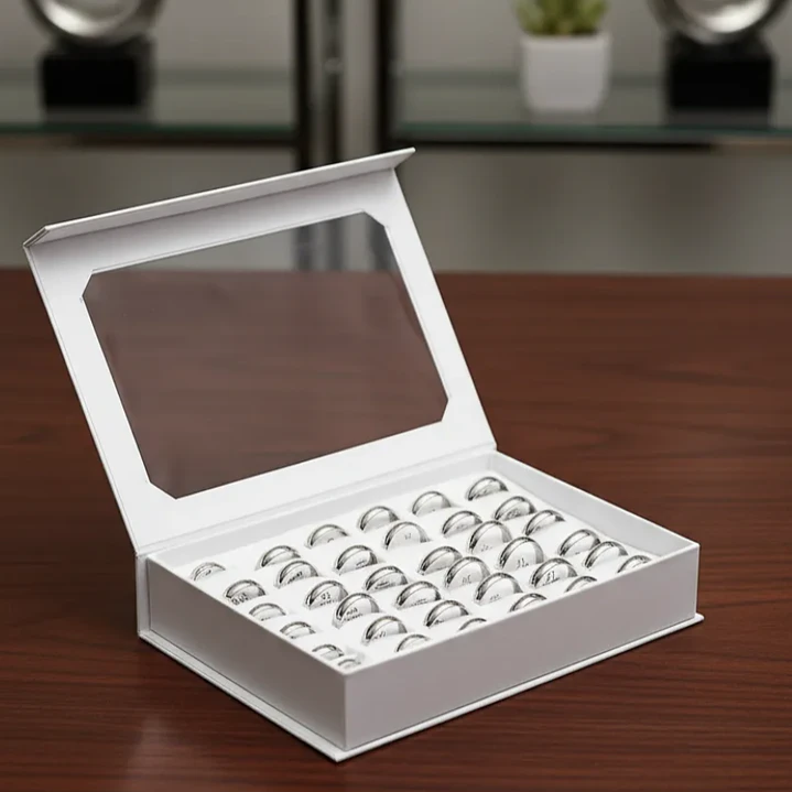 Caja Anillos Ilusión 8mm Acero Platea 36 Unds Med #17 Al #22 11