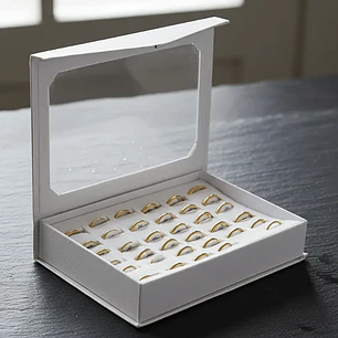 Caja Anillos Ilusión 3mm Acero Dorado 36 Unds Med #17 Al #21