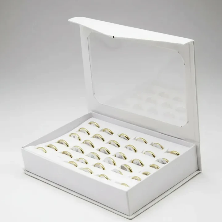 Caja Anillos Ilusión 3mm Acero Dorado 36 Unds Med #17 Al #21 11