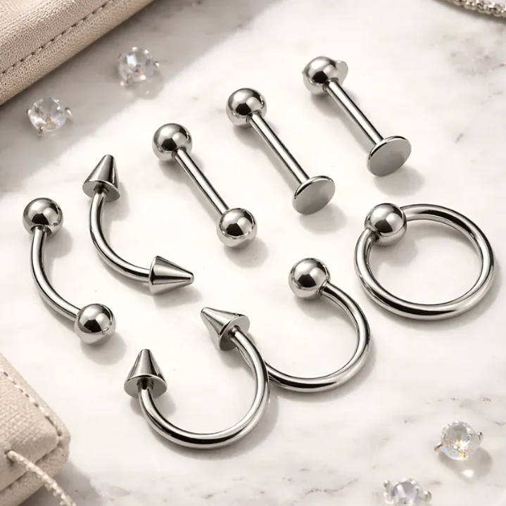Piercing Mix Modelos Acero Quirurgico 316 L, 1.2x8x3 ,8 Unds 2
