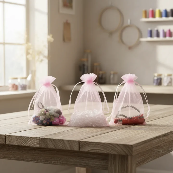 Bolsa Organza Medida 9x12 Cms  Color Rosado 100 Unidades 3