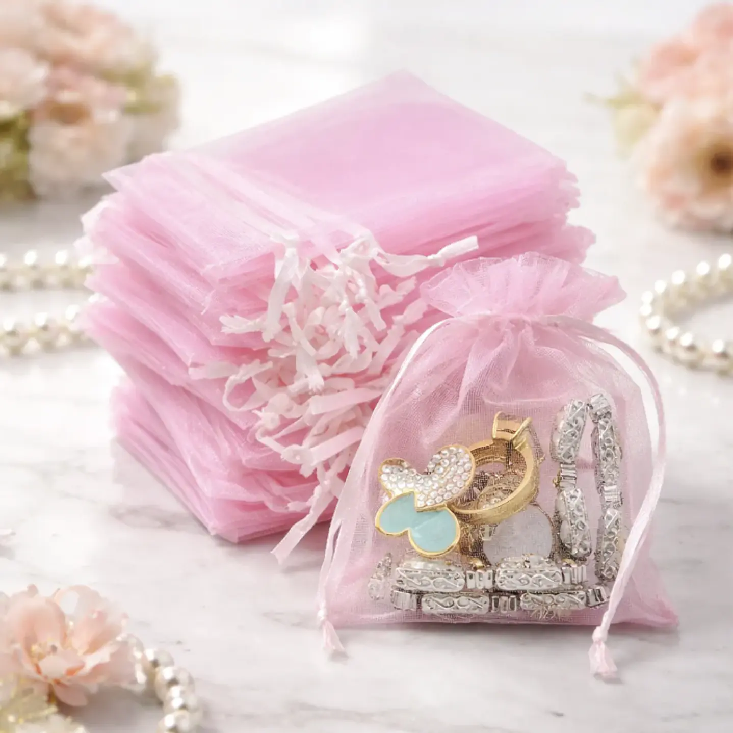 Bolsa Organza Medida 9x12 Cms  Color Rosado 100 Unidades 2